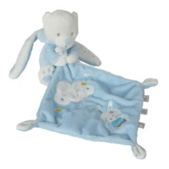 Max & Sax Doudou Mouchoir Lapin Ours Bleu Blanc Nuage