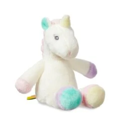 Aurora Hochet Peluche Licorne Beige Rose Vert 15 Cm