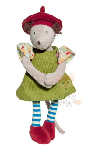 Moulin Roty Collection Balthazar Et Valentine Doudou Hochet Souris Robe Vert Bleu Rouge