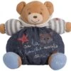 Kaloo Blue Denim Peluche Ours J'ai La Bouche Remplie De Rire Bleu