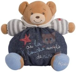 Kaloo Blue Denim Peluche Ours J'ai La Bouche Remplie De Rire Bleu