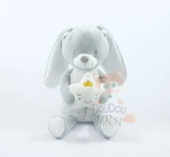 Mots D'enfants Boîte à Musique Lapin Gris Blanc étoile 30 Cm
