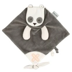 Nattou Buddiezzz Doudou Plat Panda Gris Blanc Avec Attache-sucette