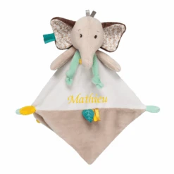 Baby'Nat - Cacahuète L'éléphant - Doudou Plat 25 Cm