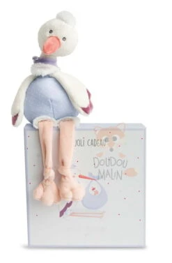 Doudou Et Compagnie - Cigogne Peluche Blanc Orange