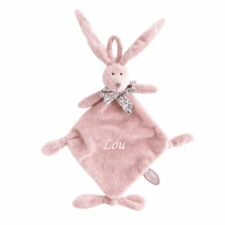 Dimpel - Flo Le Lapin - Doudou Avec Attache-sucette Rose 25 Cm
