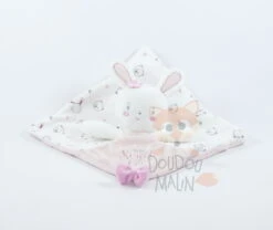 La Halle Pat & Ripaton Doudou Plat Lapin Rose Blanc My Sweet Love