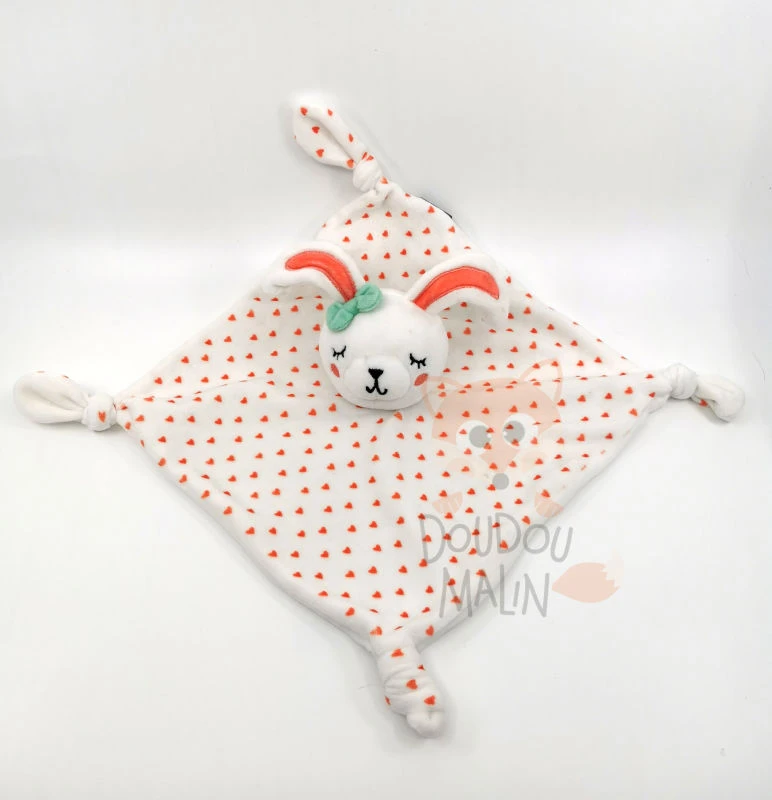 Orchestra Doudou Lapin Plat Blanc Orange Coeur 25 Cm 1 Orchestra Doudou Lapin Plat Blanc Orange Coeur 25 Cm