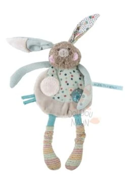 Moulin Roty Les Jolis Trop Beaux Doudou Plat Lapin Beige Vert