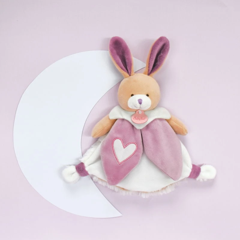 Baby'Nat - Les Lumilunes - Doudou Plat Lapin Rose Violet Blanc Coeur 22 Cm 2 Baby'Nat - Les Lumilunes - Doudou Plat Lapin Rose Violet Blanc Coeur 22 Cm – Image 2