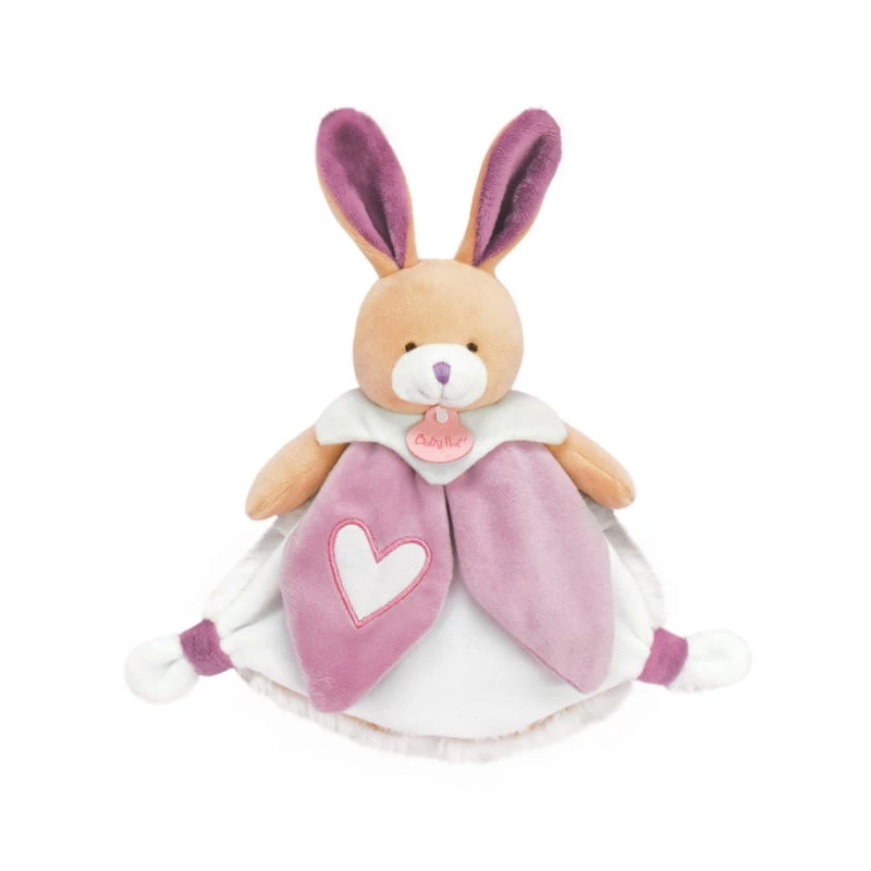 Baby'Nat - Les Lumilunes - Doudou Plat Lapin Rose Violet Blanc Coeur 22 Cm 1 Baby'Nat - Les Lumilunes - Doudou Plat Lapin Rose Violet Blanc Coeur 22 Cm