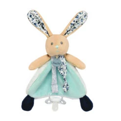Baby'Nat - Les Poupis - Doudou Attache-sucette Lapin Bleu Marine 17 Cm