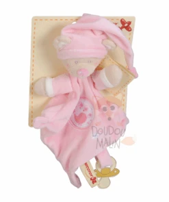 Nicotoy Luna Doudou Plat Losange Ours Rose Oiseau étoile