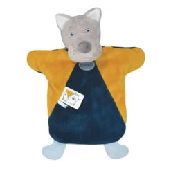 Baby'Nat - Doudou Marionnette Loup Jaune Bleu 25 Cm