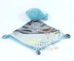 Mots D'enfants Doudou Plat Poisson Let's Sail Away ! Bleu Gris