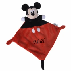 Disney - Mickey La Souris - Doudou Plat Rouge Noir 25 Cm
