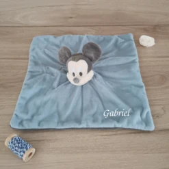 Disney Mickey La Souris Doudou Plat Bleu Gris