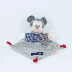 Disney Mickey La Souris Doudou Plat Bleu Gris Rouge