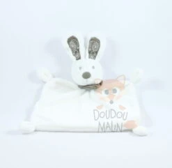 Nicotoy Mon Ami Teddy Grand Doudou Plat Lapin Blanc Bandana 30 Cm