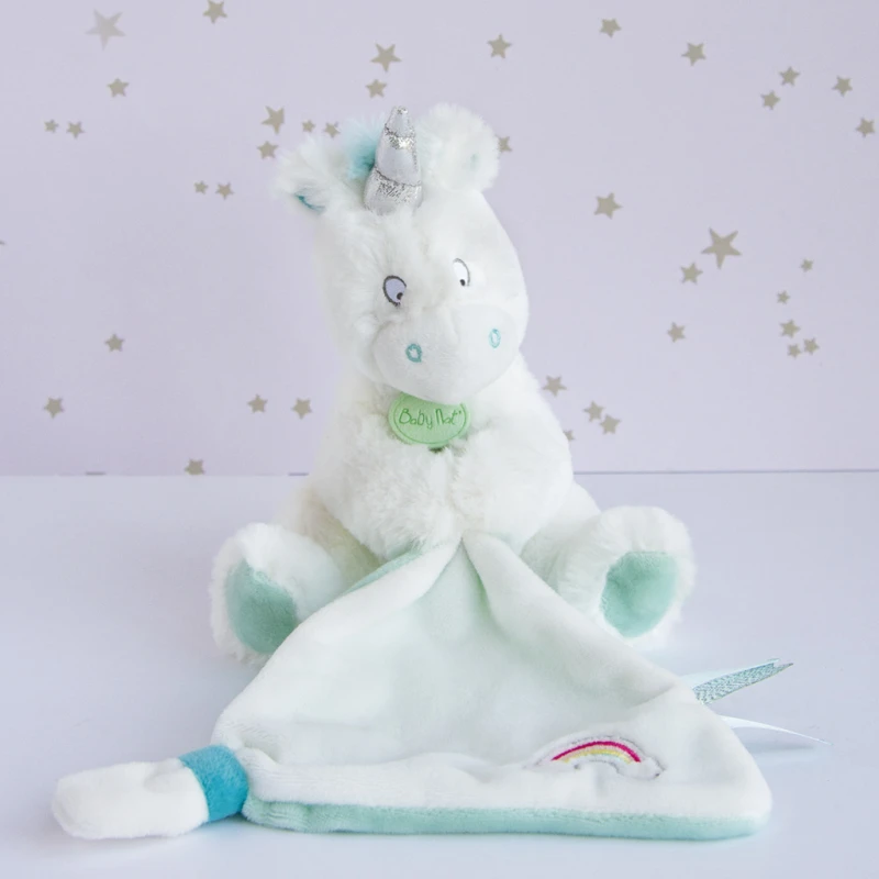 Baby'Nat - Poussière D'étoiles - Doudou Mouchoir Licorne Bleu Blanc 25 Cm 1 Baby'Nat - Poussière D'étoiles - Doudou Mouchoir Licorne Bleu Blanc 25 Cm