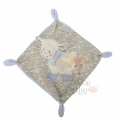 Nicotoy Mouton Bisou Doudou Plat Bleu Blanc