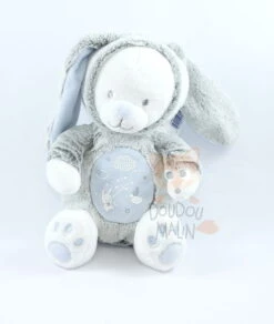 Mots D'enfants Doudou Peluche Ours Déguisé En Lapin Bleu Blanc Gris