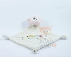 Mots D'enfants Doudou Plat Fleur Beige Rose Bisou Esquimau 25 Cm