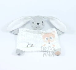Mots D'enfants Doudou Plat Lapin Gris Blanc