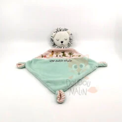 Mots D'enfants Doudou Plat Lion Une Petite Photo Vert Blanc 25 Cm