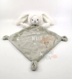 Mots D'enfants Doudou Plat Luminescent Ours Déguisé En Lapin Blanc Gris Douce Nuit 30 Cm
