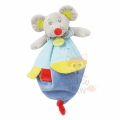 Baby'Nat Doudou Plat Mr Marceau Souris Bleu Gris