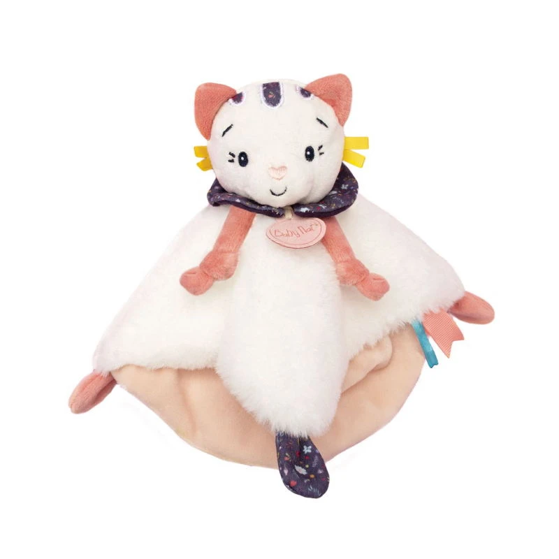 Baby'Nat - Pollen Le Chat - Doudou Plat Blanc Rose 24 Cm 1 Baby'Nat - Pollen Le Chat - Doudou Plat Blanc Rose 24 Cm