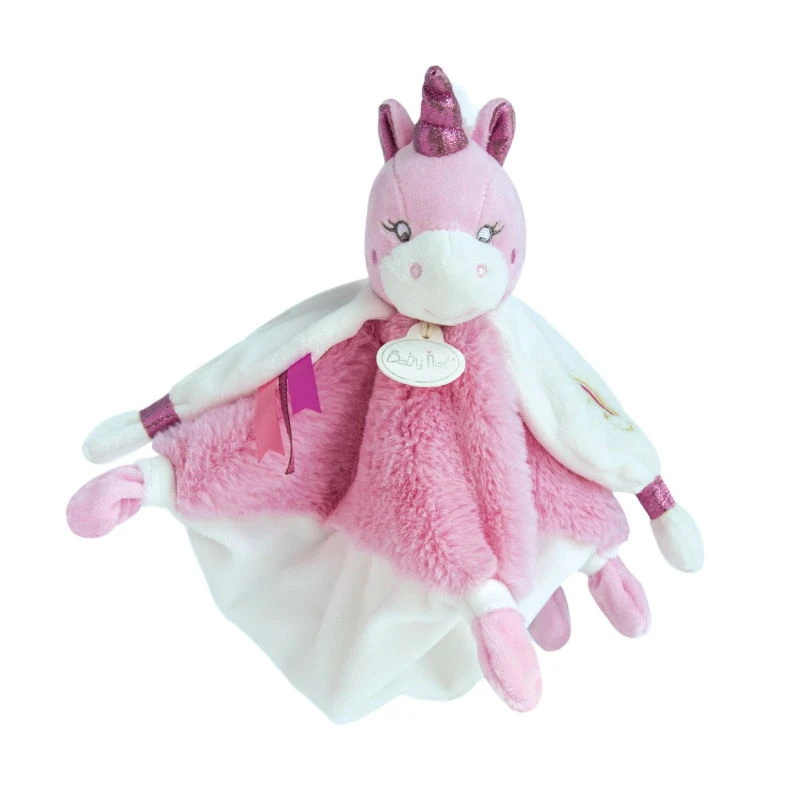 Baby'Nat - Poussière D'étoiles - Doudou Plat Licorne Rose Fuchsia Blanc 25 Cm 1 Baby'Nat - Poussière D'étoiles - Doudou Plat Licorne Rose Fuchsia Blanc 25 Cm