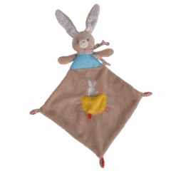 Nicotoy Twiny Grand Doudou Lapin Beige Jaune Bleu 40 Cm